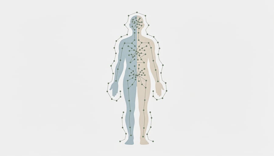 Symbolic glow-particle silhouette representing the body’s regulating endocannabinoid system