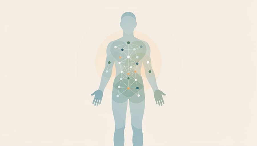 Conceptual image of a glowing translucent human silhouette suggesting internal biological balance.